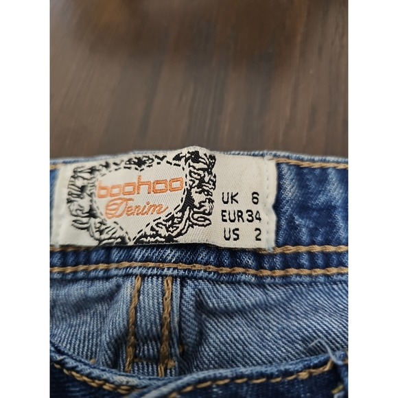 Boohoo Women's Dark Blue Ripped Skinny Jeans Size 2 High Rise Stretch Denim - Picture 4 of 16